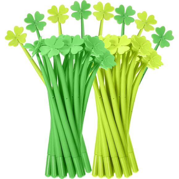 16 Pcs St. Patrick's Day Ballpoint Pens – 0.5mm Black Gel Ink – Shamrock & Green - Picture 1 of 7